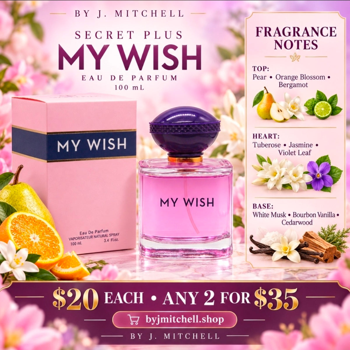Secret Plus My Wish Eau de Parfum fragrance notes, $20 each or any 2 for $35