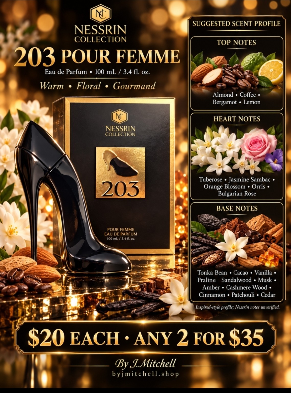 Nessrin Collection 203 Pour Femme with suggested scent notes