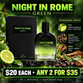 Night In Rome Green EDT with fragrance notes and By J. Mitchell branding