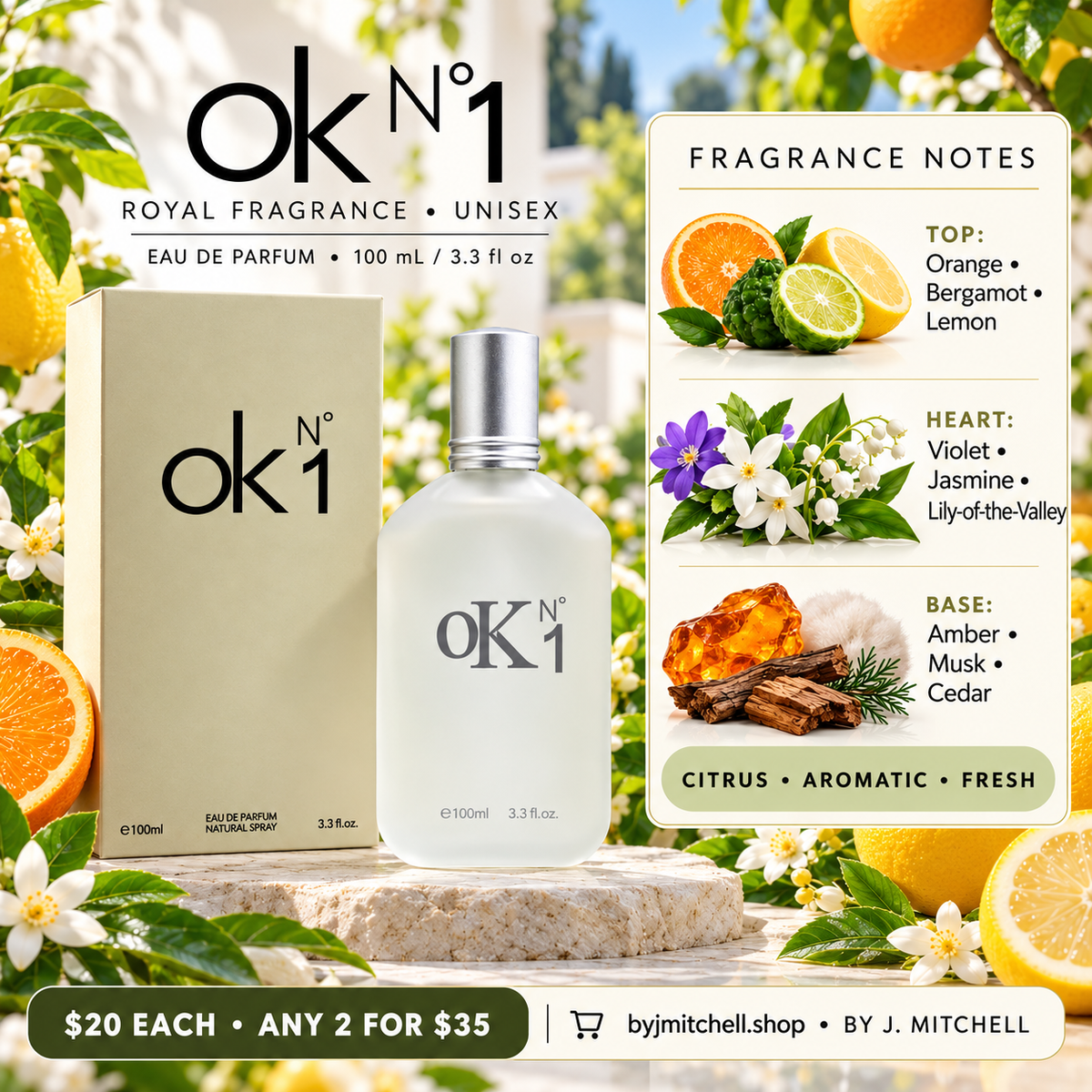 Ok N°1 fragrance notes, Royal Fragrance unisex Eau de Parfum 100ml