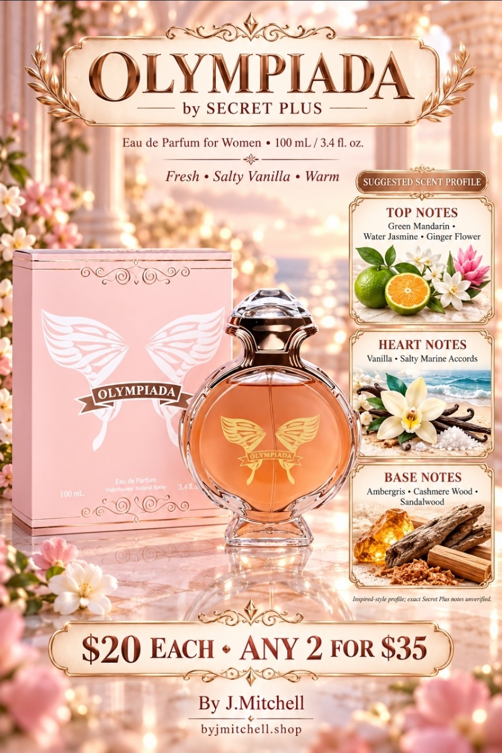 Olympiada by Secret Plus 100mL with suggested scent notes and By J.Mitchell pricing