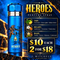 Parfum Deluxe Heroes Perfume Spray with fragrance notes and $10 each or 2 for $18 offer