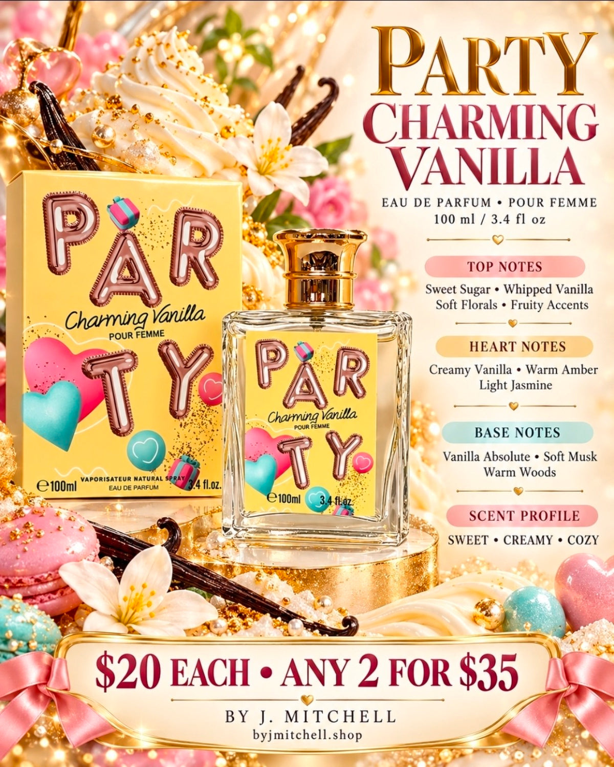 Party Charming Vanilla Pour Femme Eau de Parfum with fragrance notes