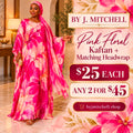 Pink floral kaftan with matching headwrap
