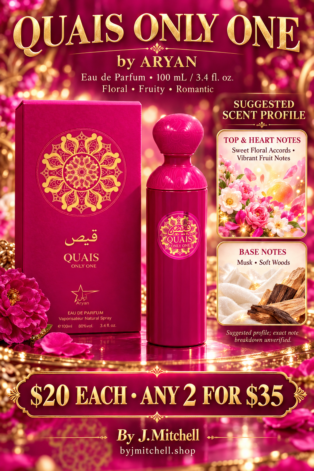 Quais Only One by Aryan with suggested scent notes and By J.Mitchell pricing