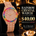 Rose gold-tone watch with rainbow crystal bezel and crystal-covered bracelet, sale $40