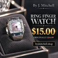 Silver ring finger watch sale graphic — $15, originally $34.99