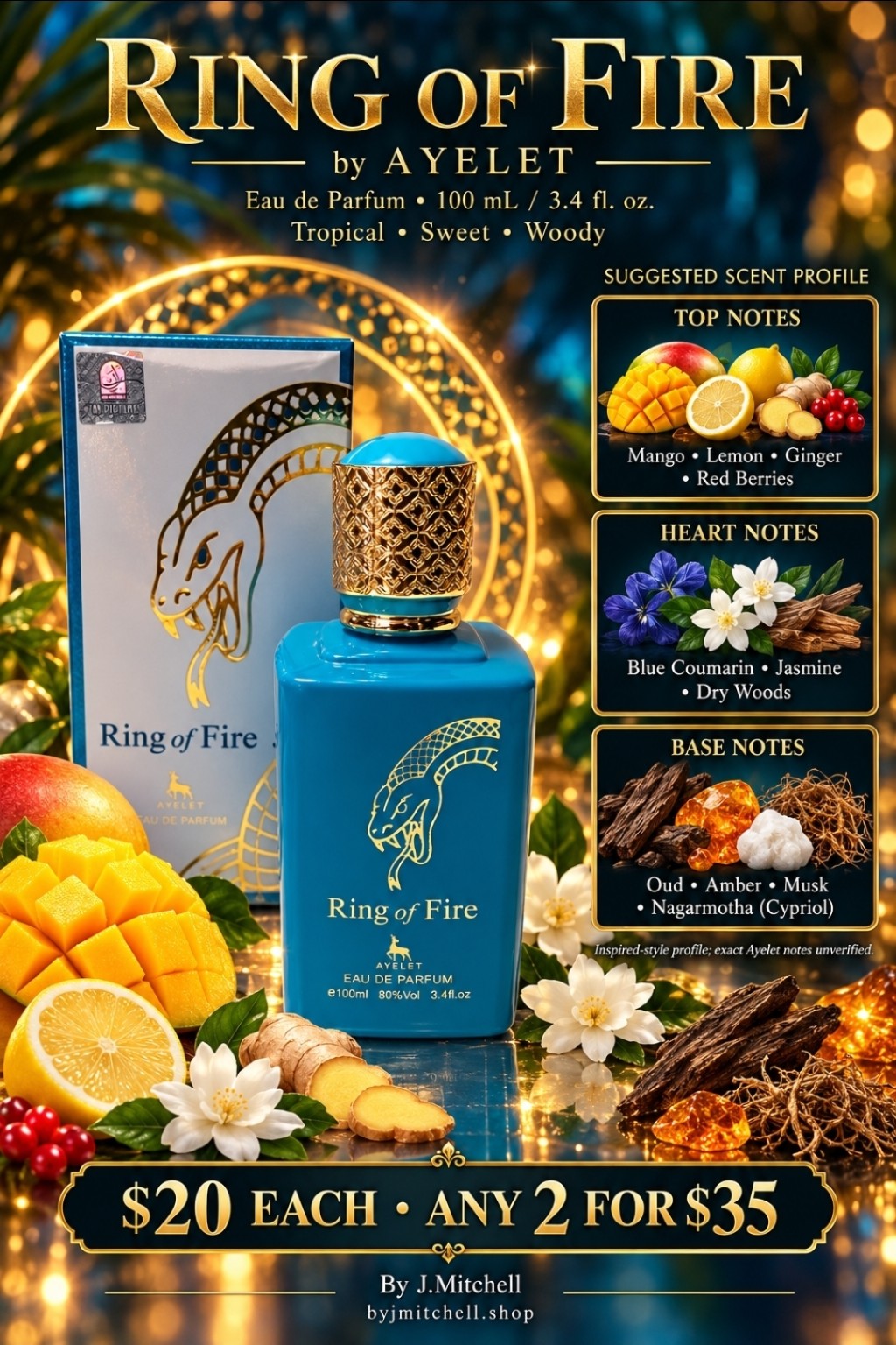 Ring of Fire by Ayelet 100mL with suggested notes and By J.Mitchell pricing