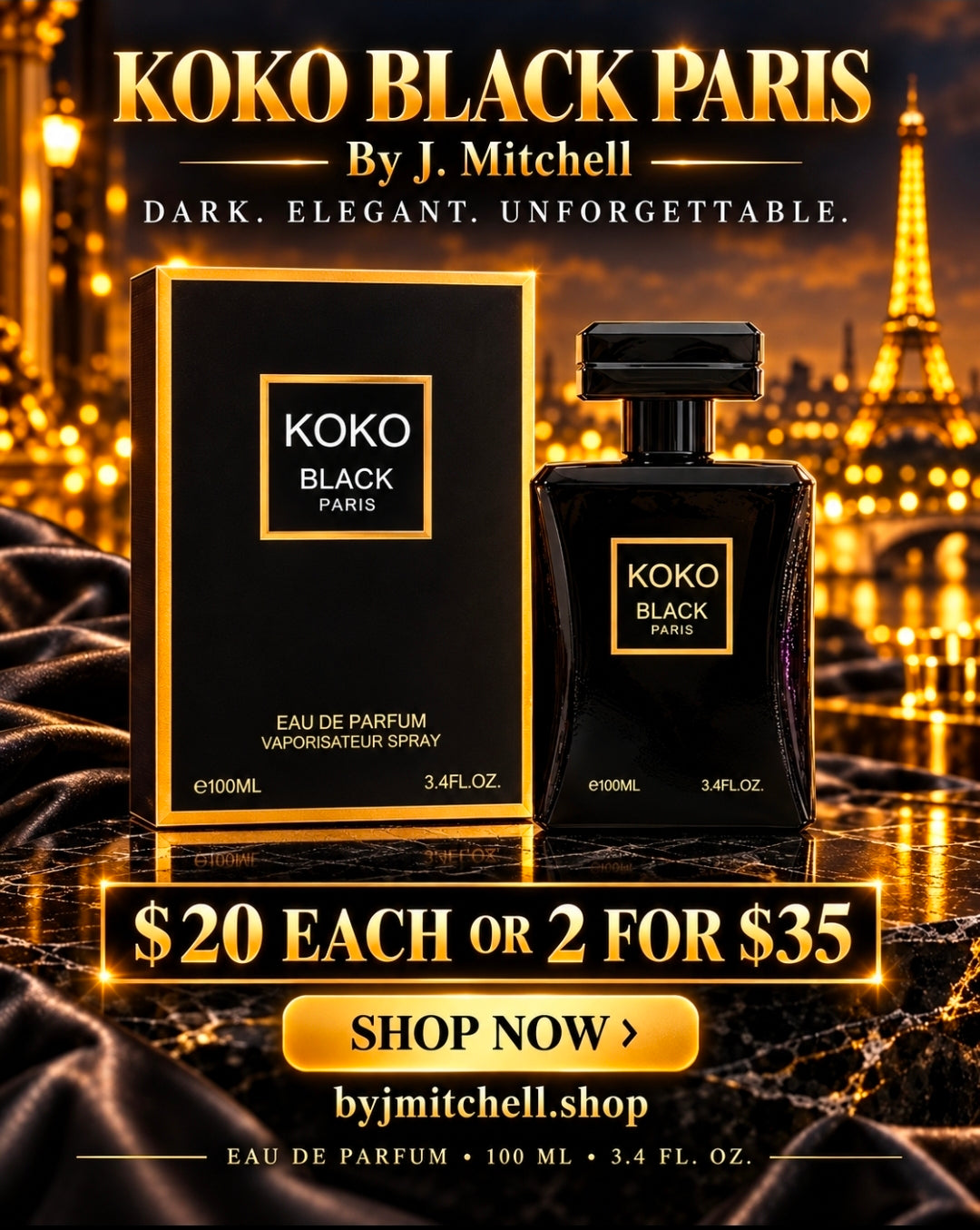 Koko Black Paris by By J. Mitchell, dark elegant eau de parfum, 100ml