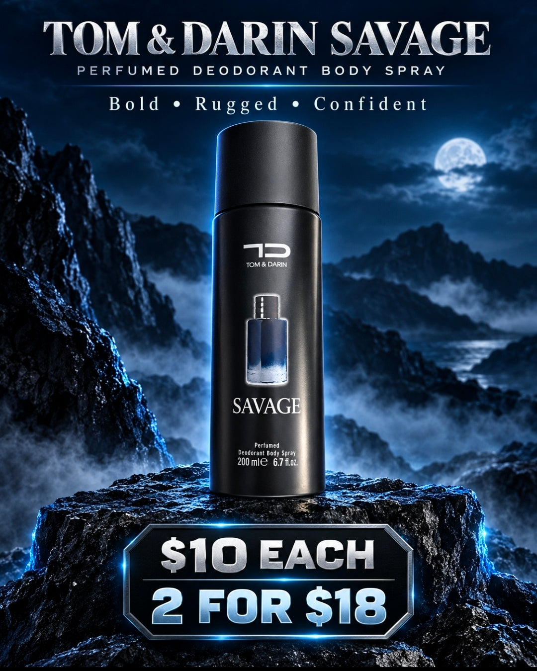 Savage by Tom & Darin, bold rugged perfumed deodorant body spray for men, 200ml