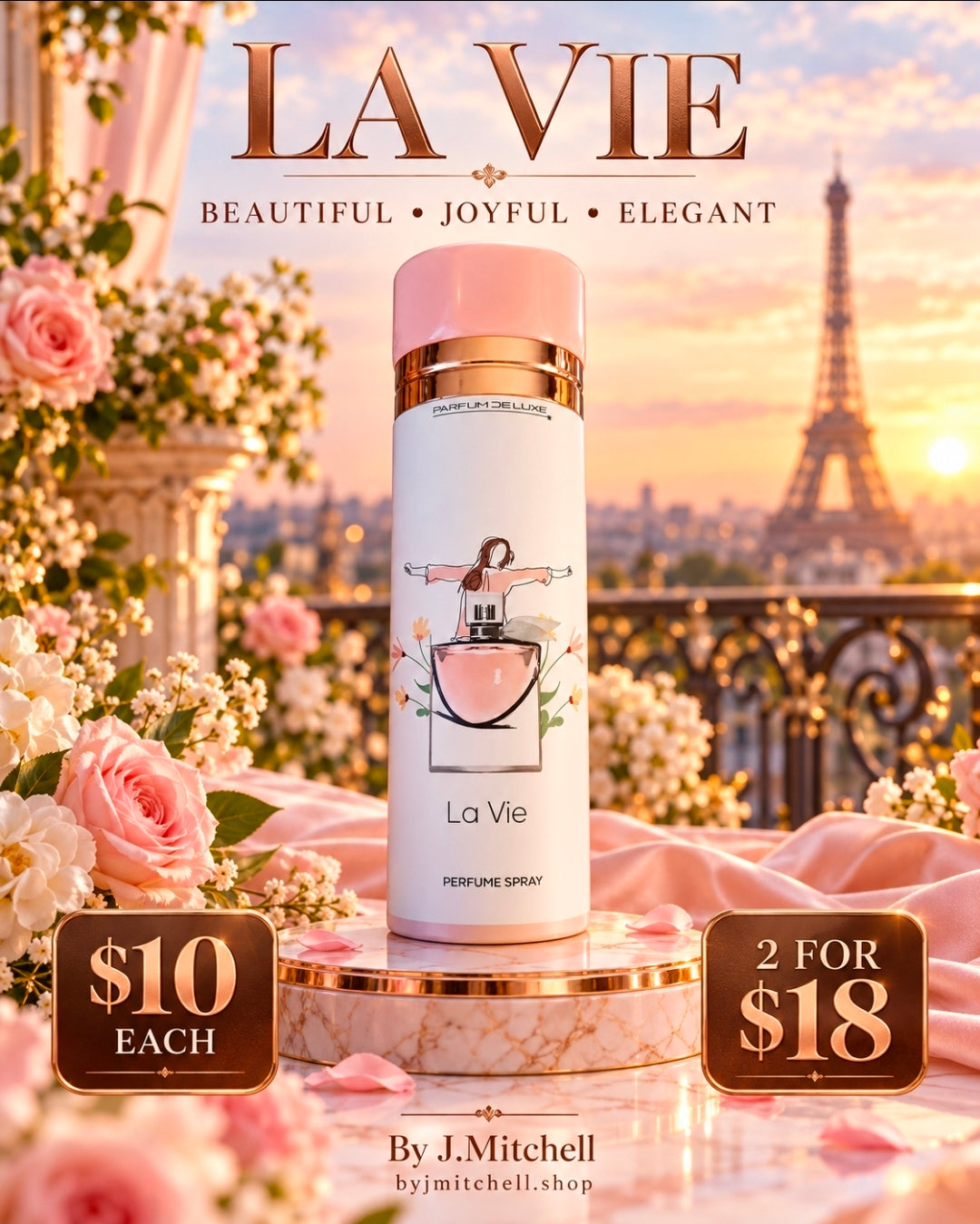La Vie by By J. Mitchell, beautiful joyful elegant perfume spray for women