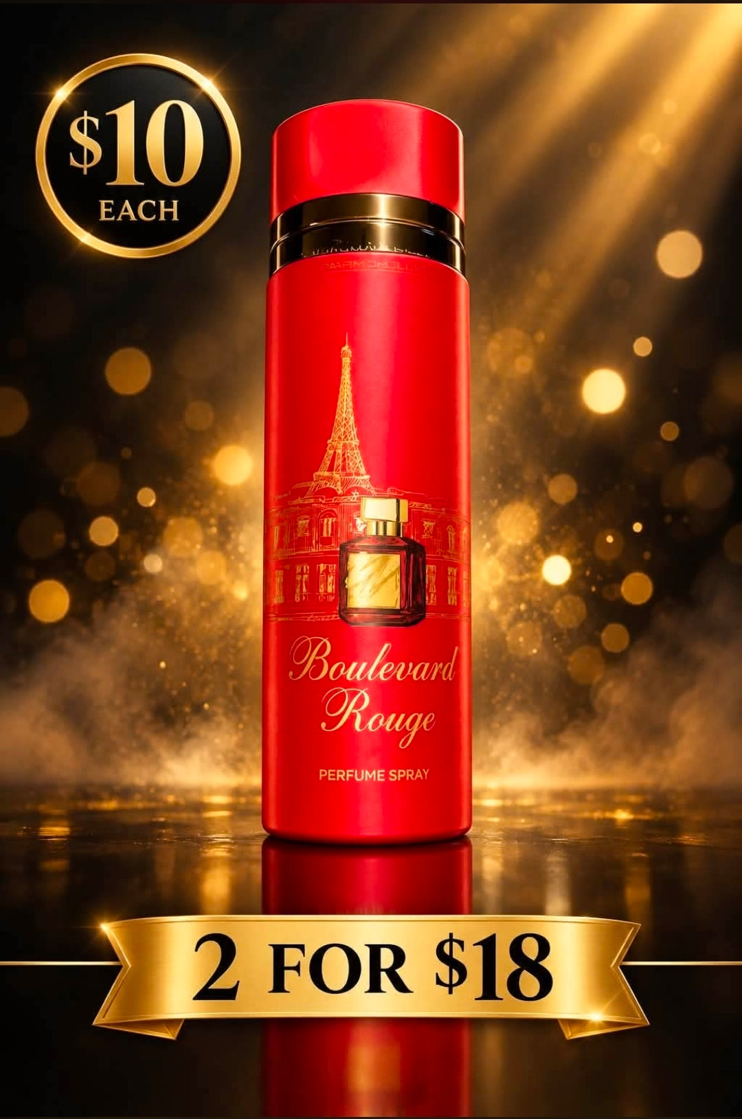 Boulevard Rouge by Parfum De Luxe, Parisian-inspired perfume spray in red bottle