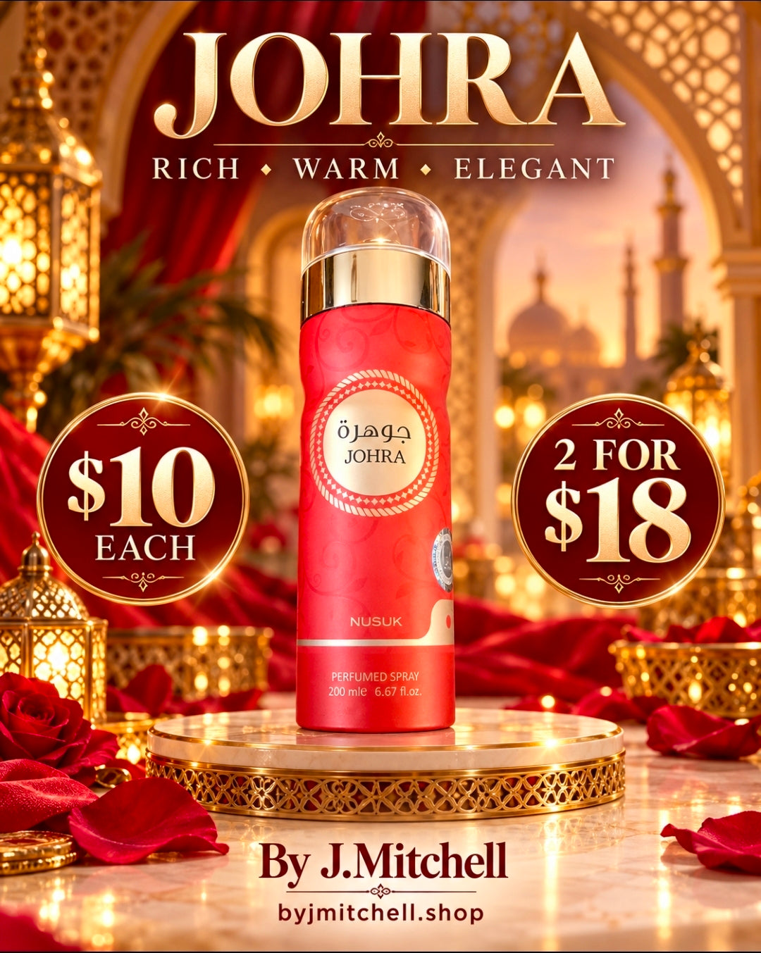 Johra by Nusuk, rich warm elegant perfumed spray inspired by Arabian nights, 200ml