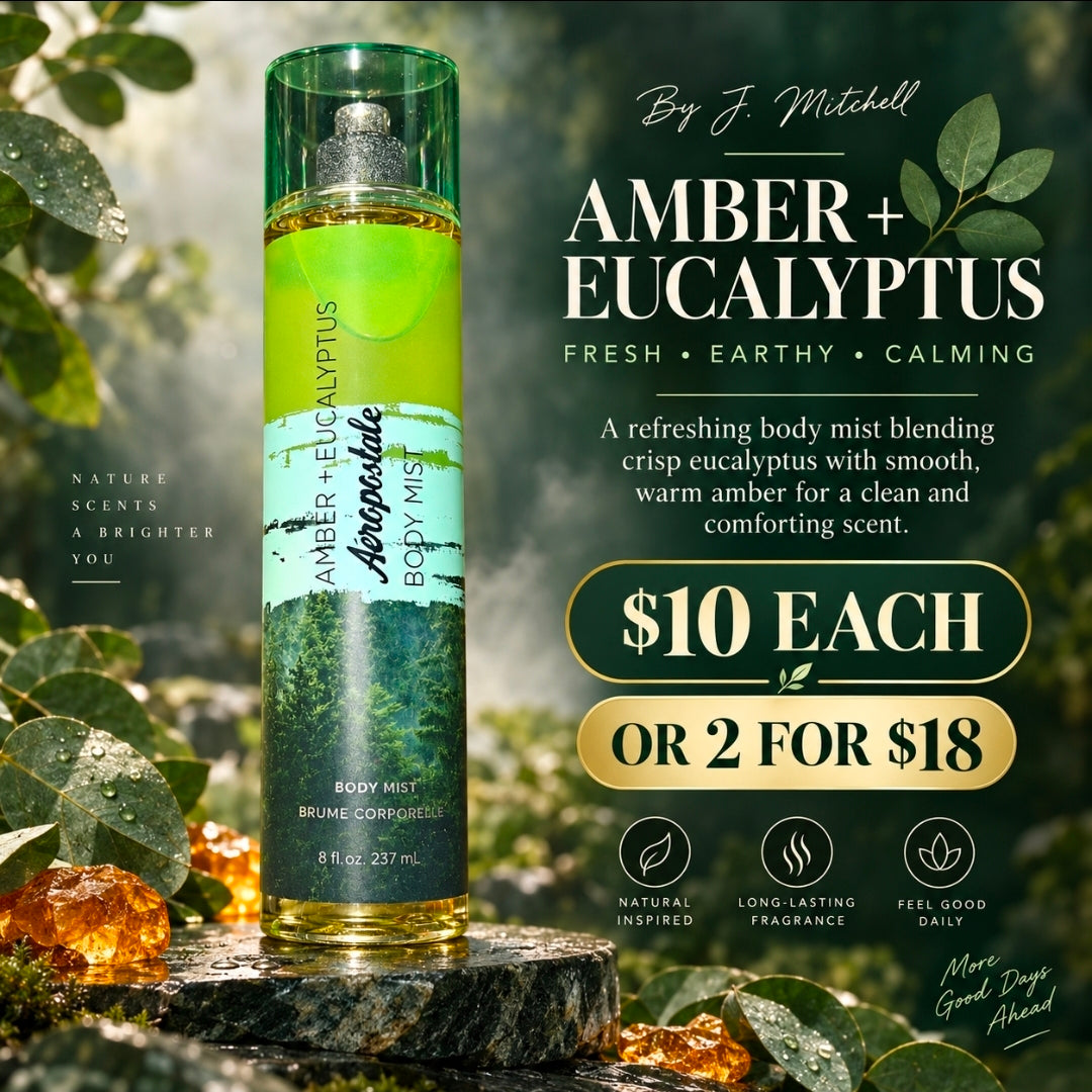 Amber + Eucalyptus by Aéropostale, fresh earthy calming body mist, 237ml