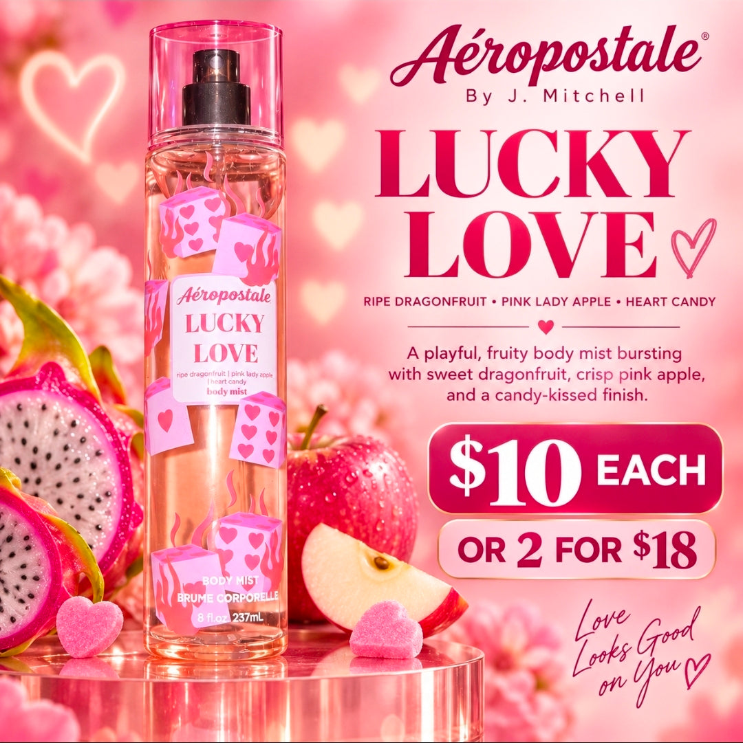 Lucky Love by Aéropostale, playful fruity dragonfruit and candy body mist, 237ml