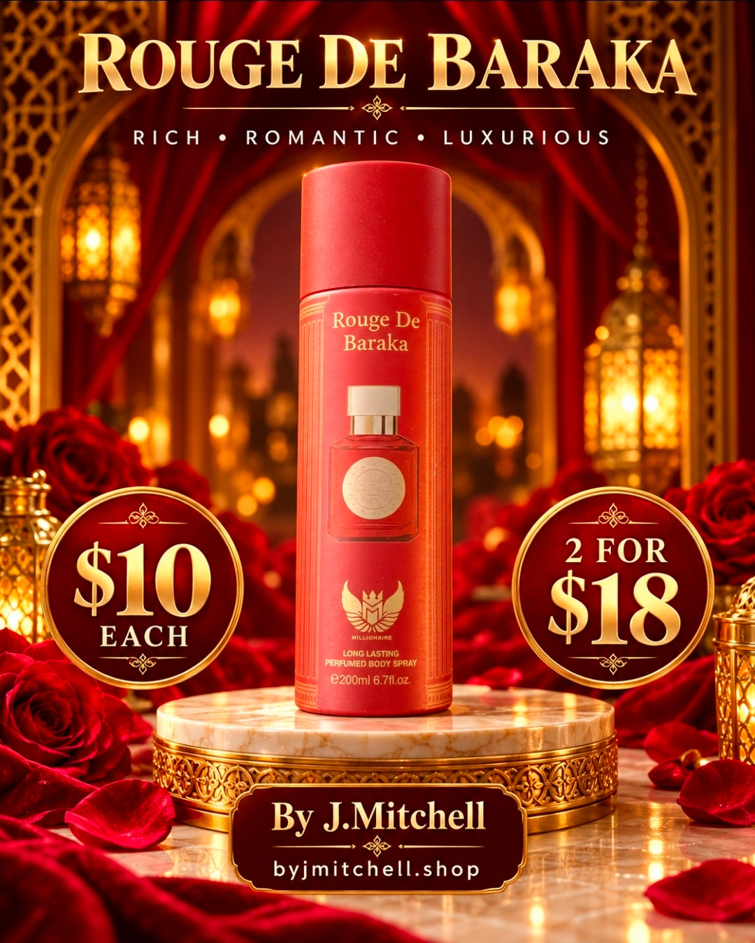 Rouge De Baraka by Millionaire, rich romantic luxurious body spray for men, 200ml
