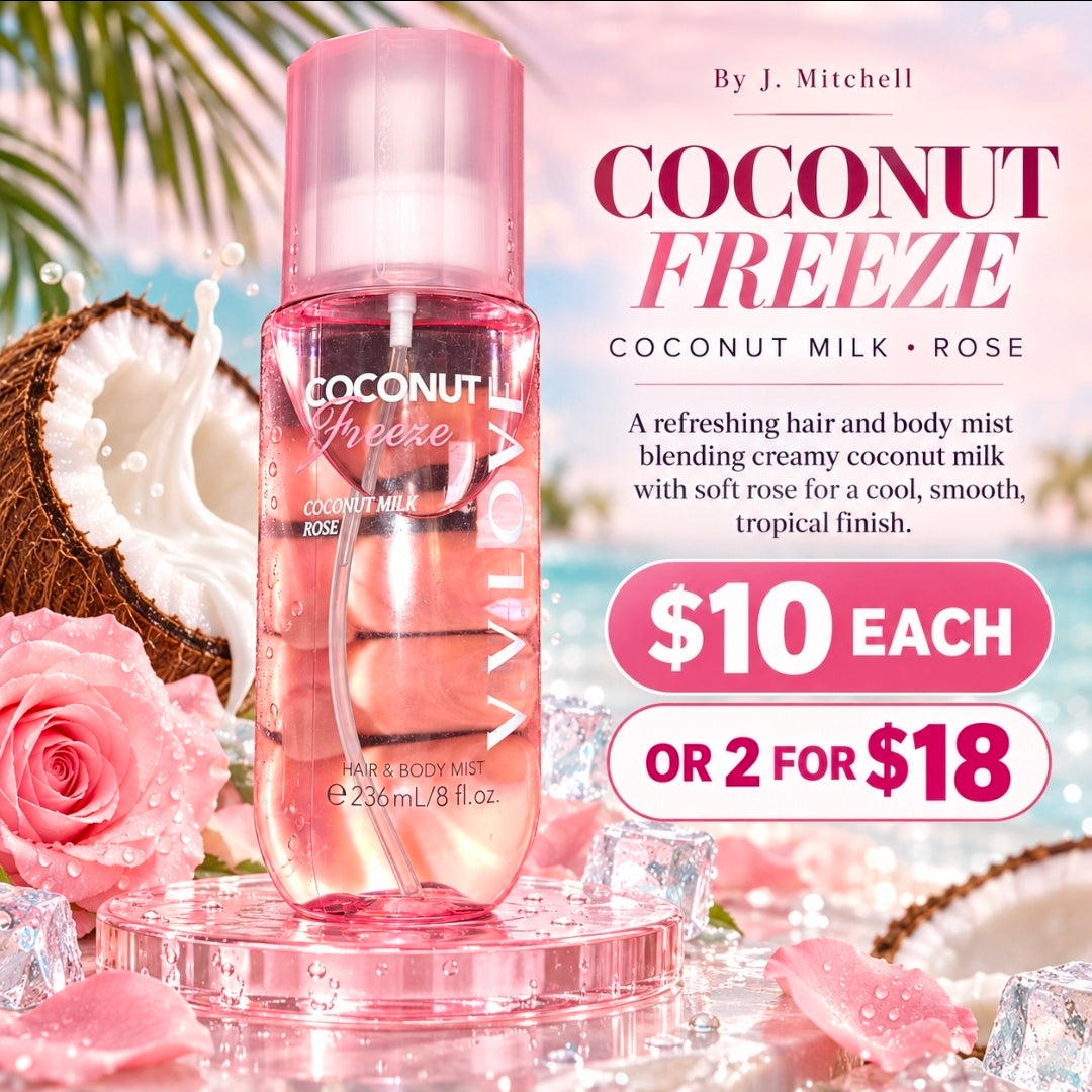 Coconut Freeze by V.V.LOVE, coconut milk and rose hair and body mist, 236ml