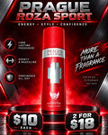 Prague Roza Sport by Millionaire, energetic sporty long-lasting body spray in red bottle, 200ml