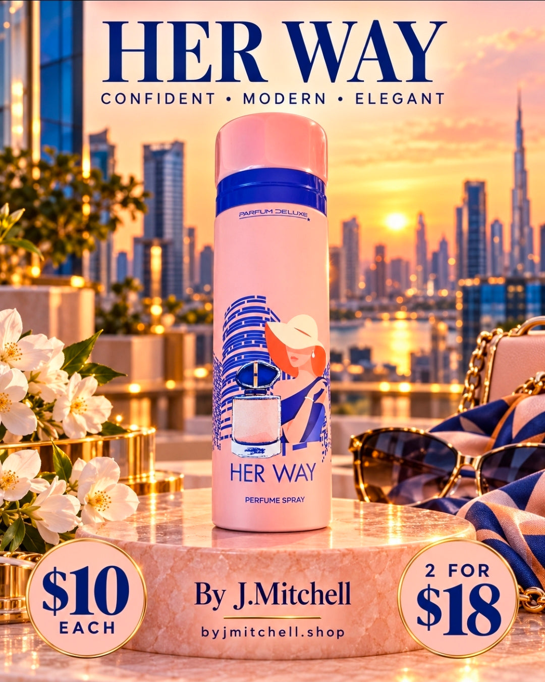 Her Way by Parfum De Luxe, confident modern elegant perfume spray for women