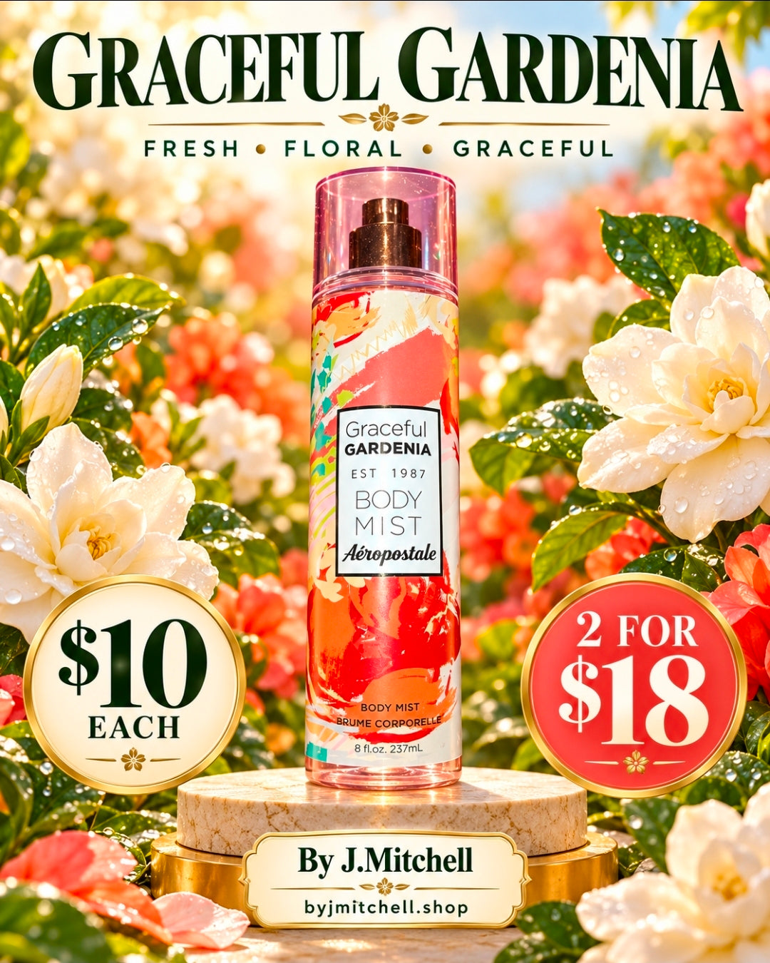 Graceful Gardenia by Aéropostale, fresh floral body mist, 237ml