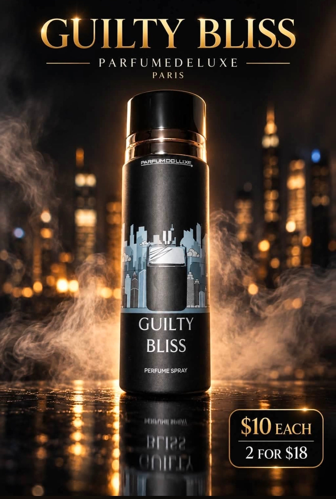 Guilty Bliss by Parfum De Luxe, long-lasting unisex perfume spray in matte black bottle