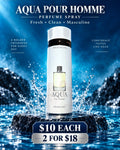 Aqua Pour Homme by Parfum De Luxe, fresh clean masculine perfume spray bottle