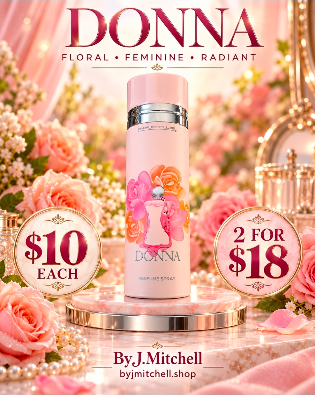 Donna by Parfum De Luxe, floral feminine perfume spray with radiant rose