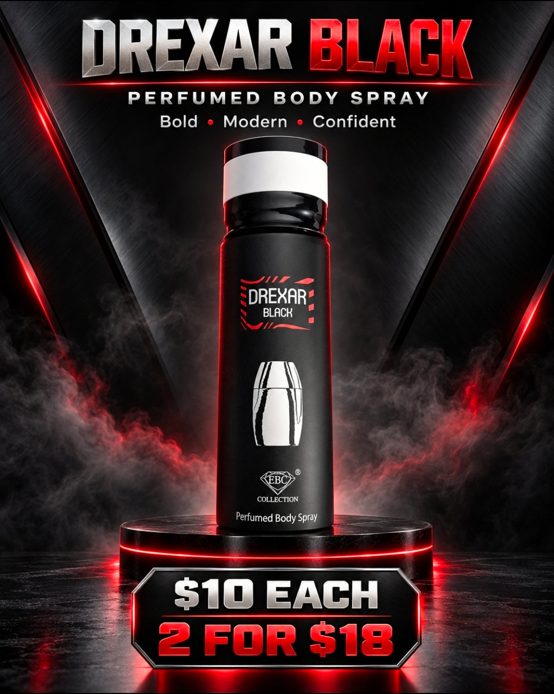 Drexar Black by EBC Collection, bold modern perfumed body spray for men