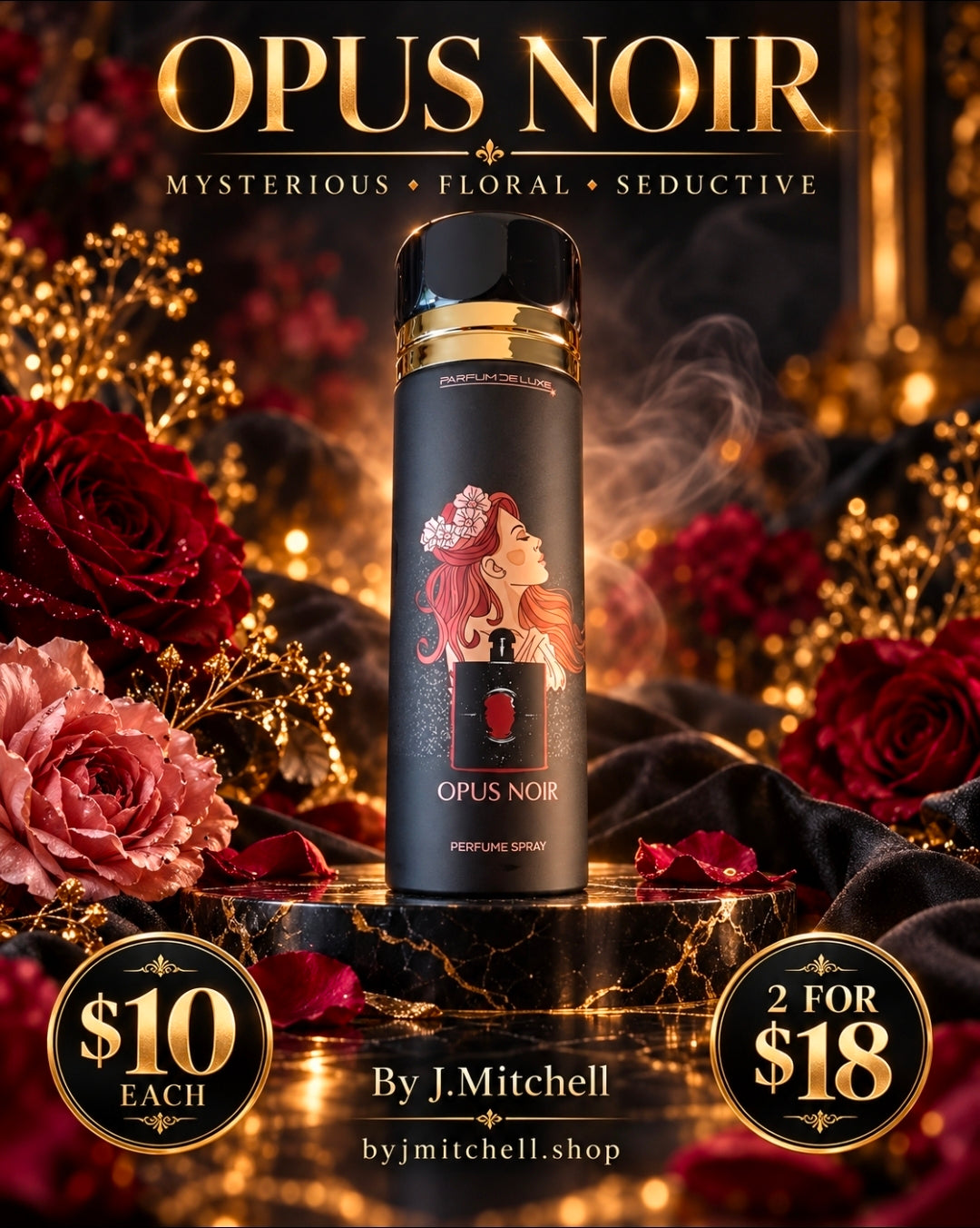 Opus Noir by Parfum De Luxe, mysterious floral seductive perfume spray for women