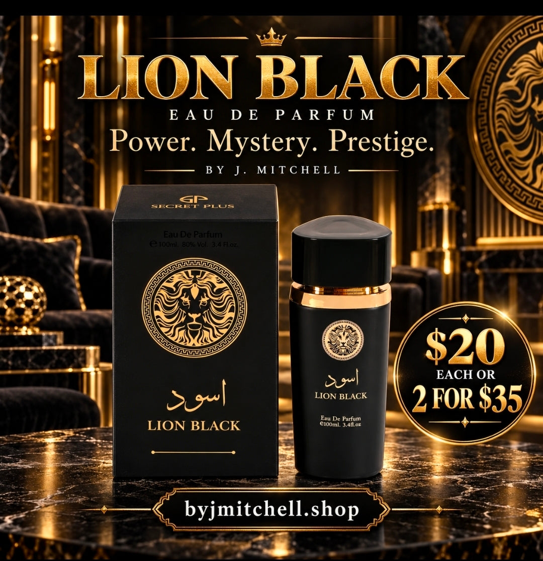 Lion Black by By J. Mitchell, mysterious prestigious eau de parfum for men, 100ml
