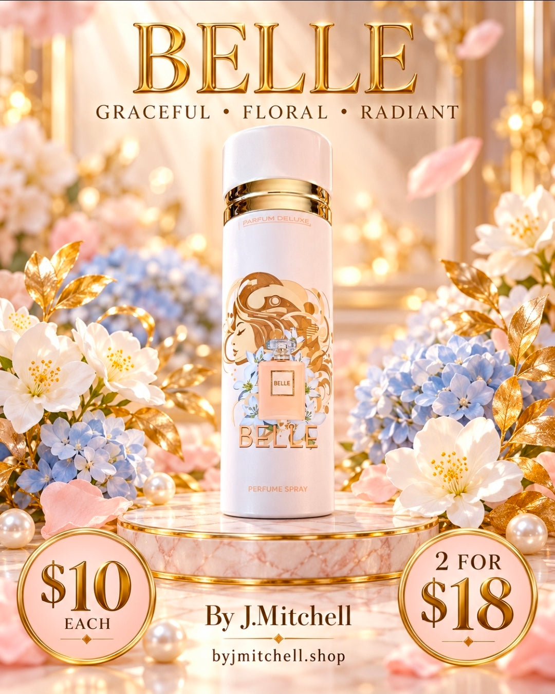 Belle by Parfum De Luxe, graceful floral perfume spray with jasmine and hydrangea