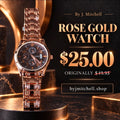 Rose gold-tone bracelet watch sale graphic — $25, originally $49.95