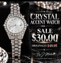 Silver-tone crystal bracelet watch with Roman numeral dial