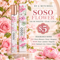 V.V. LOVE Soso Flower Eau de Toilette travel spray 35 ml with $5 price and fragrance notes