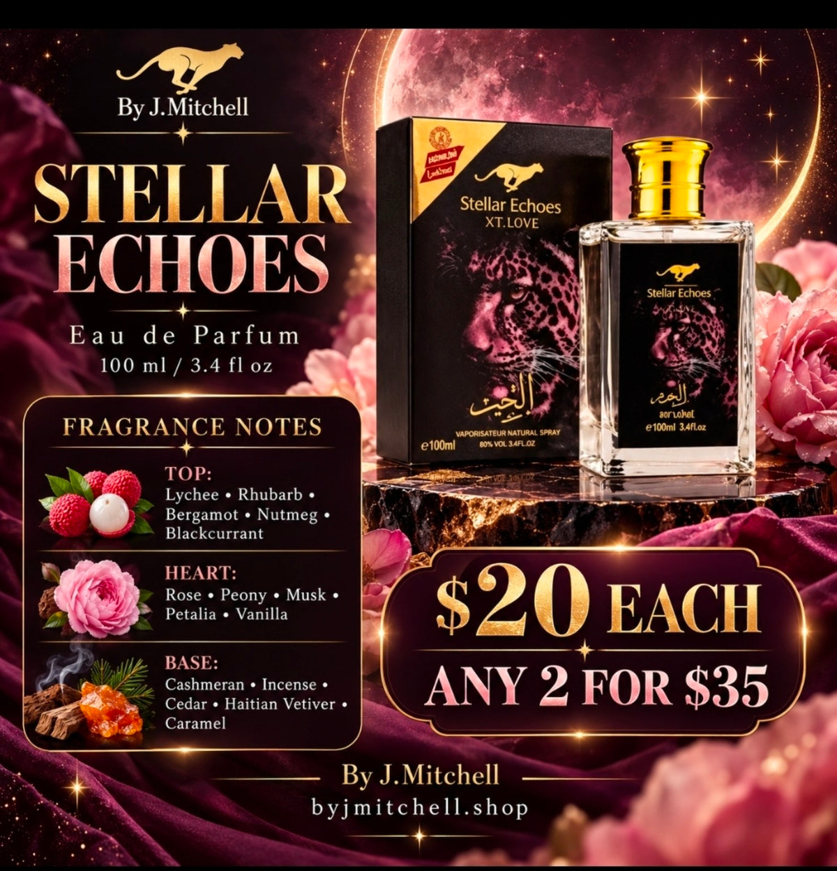 Stellar Echoes Eau de Parfum with fragrance notes and By J.Mitchell pricing