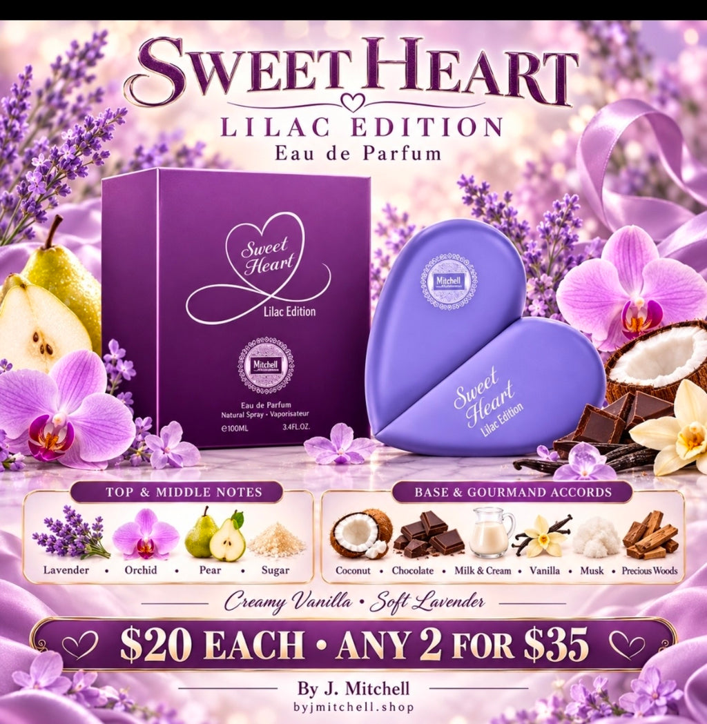 Sweet Heart Lilac Edition with fragrance notes, $20 each or any 2 for $35, By J. Mitchell