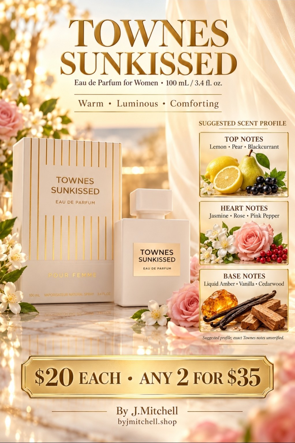 Townes Sunkissed Eau de Parfum for Women 100mL with suggested notes and By J.Mitchell offer