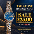 Two-tone bracelet watch with blue dial