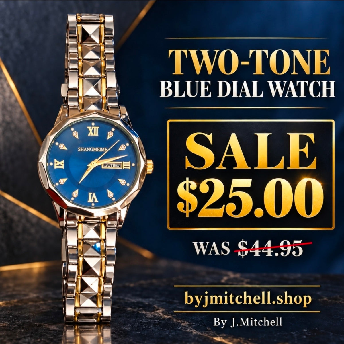 Two-tone bracelet watch with blue dial