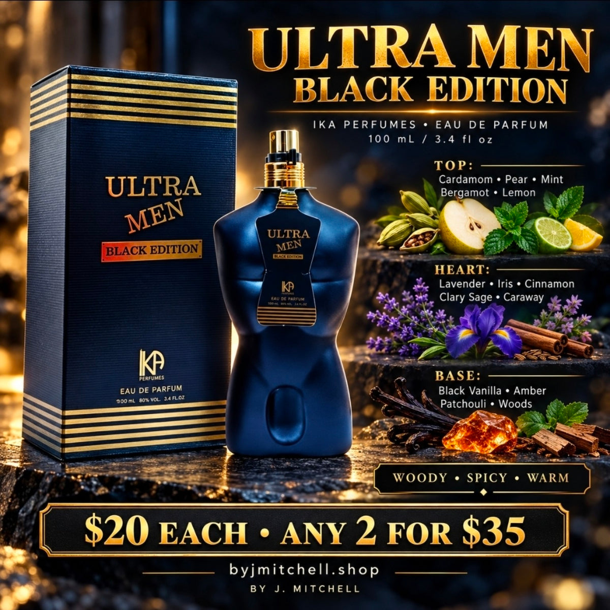 Ultra Men Black Edition EDP fragrance notes and $20 offer