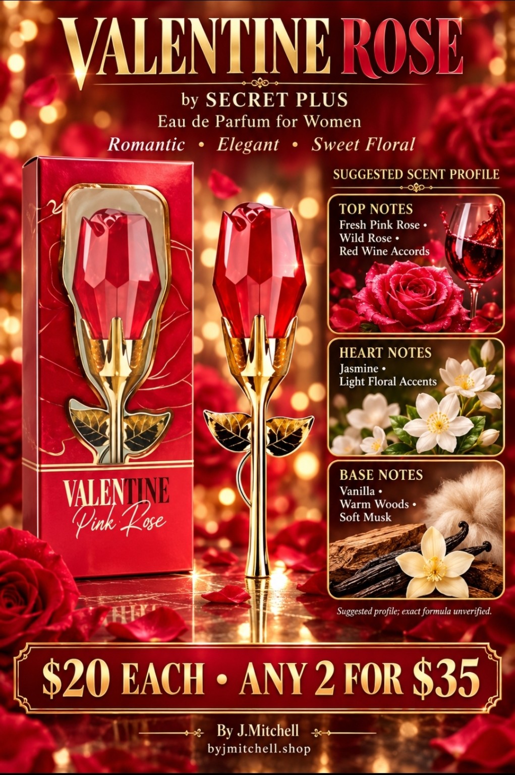 Valentine Rose by Secret Plus with suggested fragrance notes