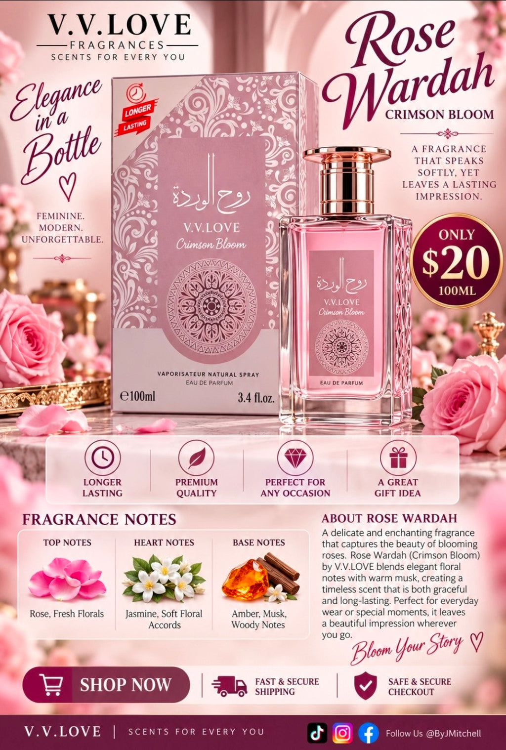 V.V. Love Crimson Bloom marketing design