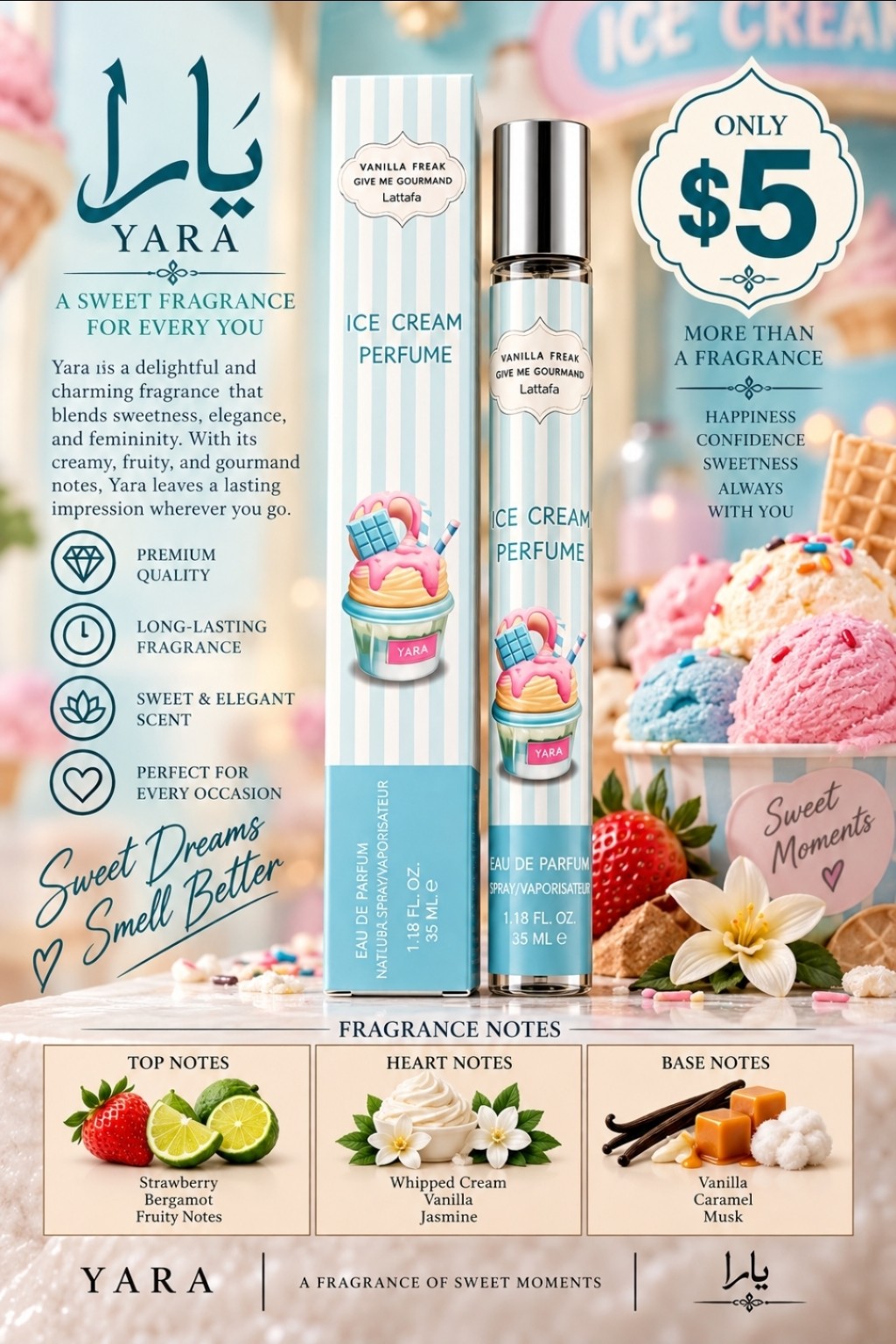 Yara Vanilla Freak Ice Cream Perfume 35 mL