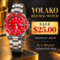 Yolako red-dial watch with silver-tone bracelet