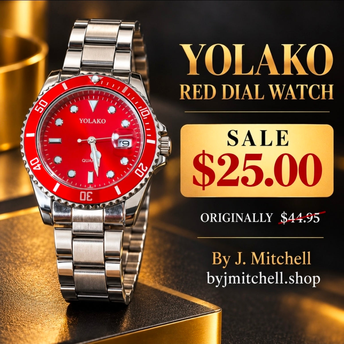 Yolako red-dial watch with silver-tone bracelet