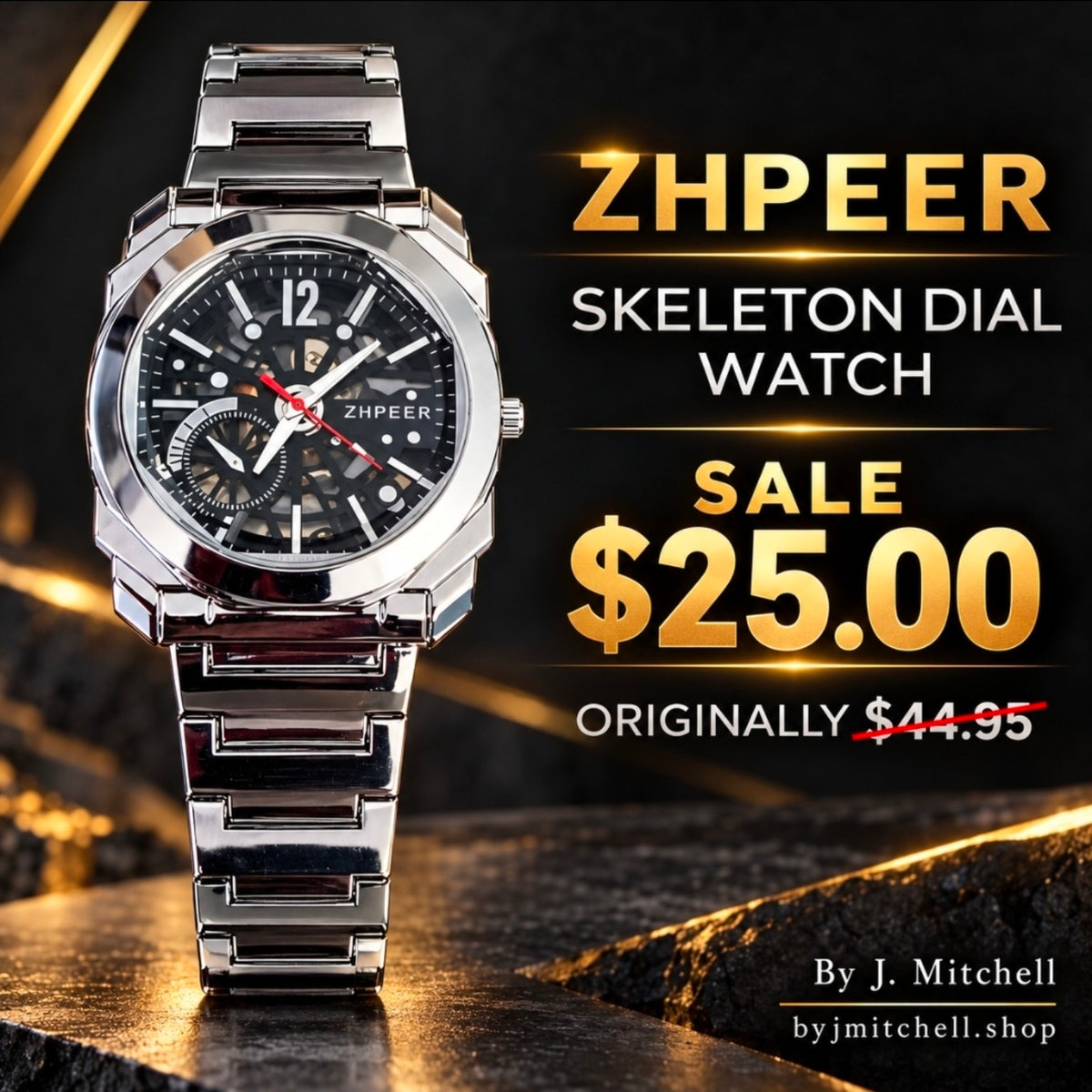 ZHPEER silver-tone skeleton dial bracelet watch